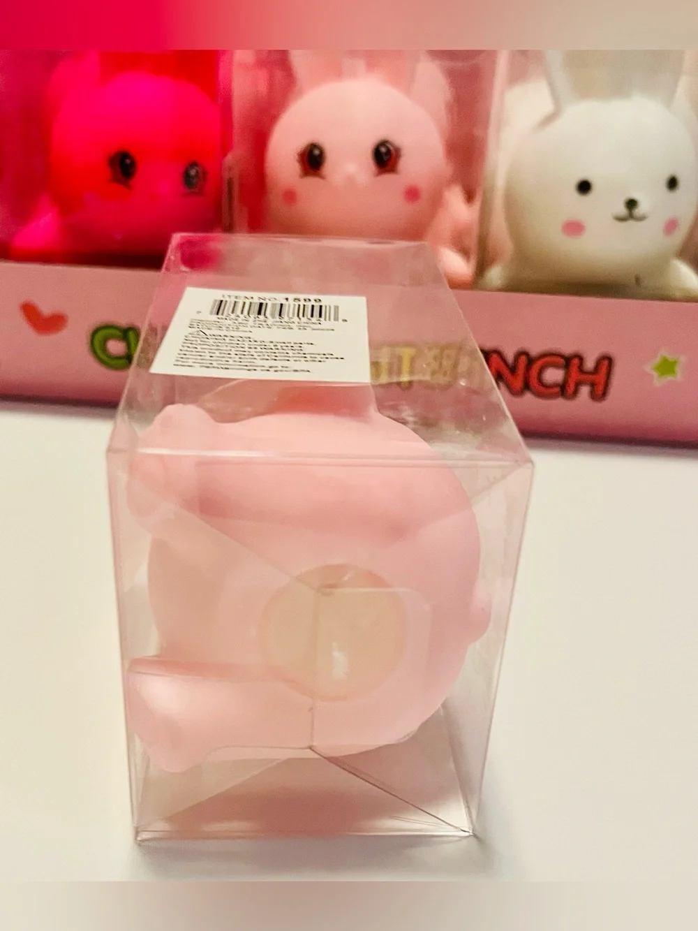 Cute Light Pink Bunny Squishy Toy in Clear Box